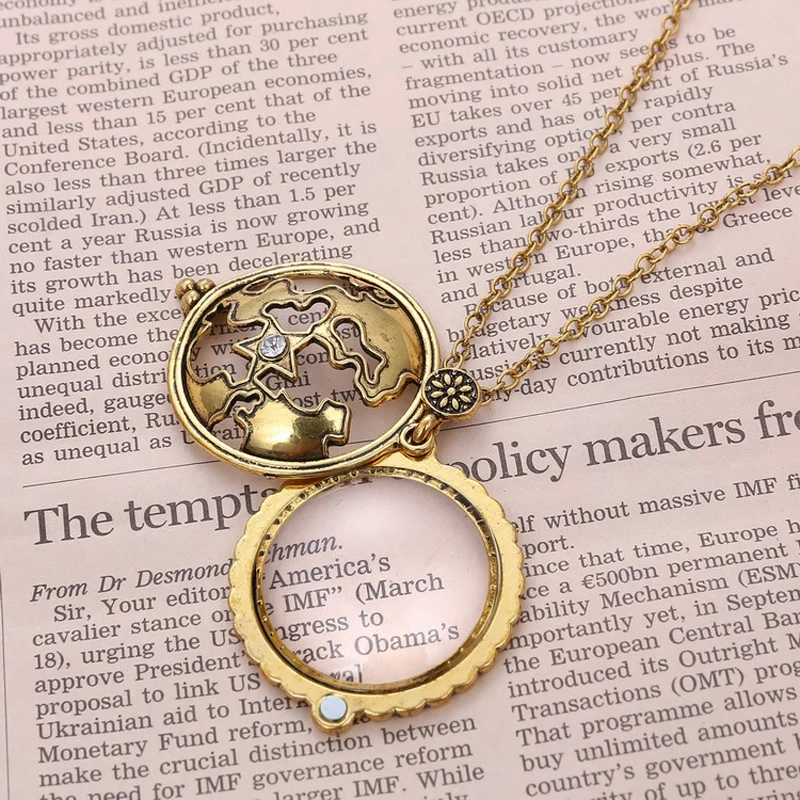 Retro Antique Statement Necklace Shellhard Crystal Cat Magnifying Glass Pendant Long Chain Necklace Fashion Jewelry For Women