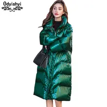 Зимний женский длинный пуховик, повседневные парки, пальто, белое утиное пальто, женские модные куртки с высоким воротником, теплая верхняя одежда HS533