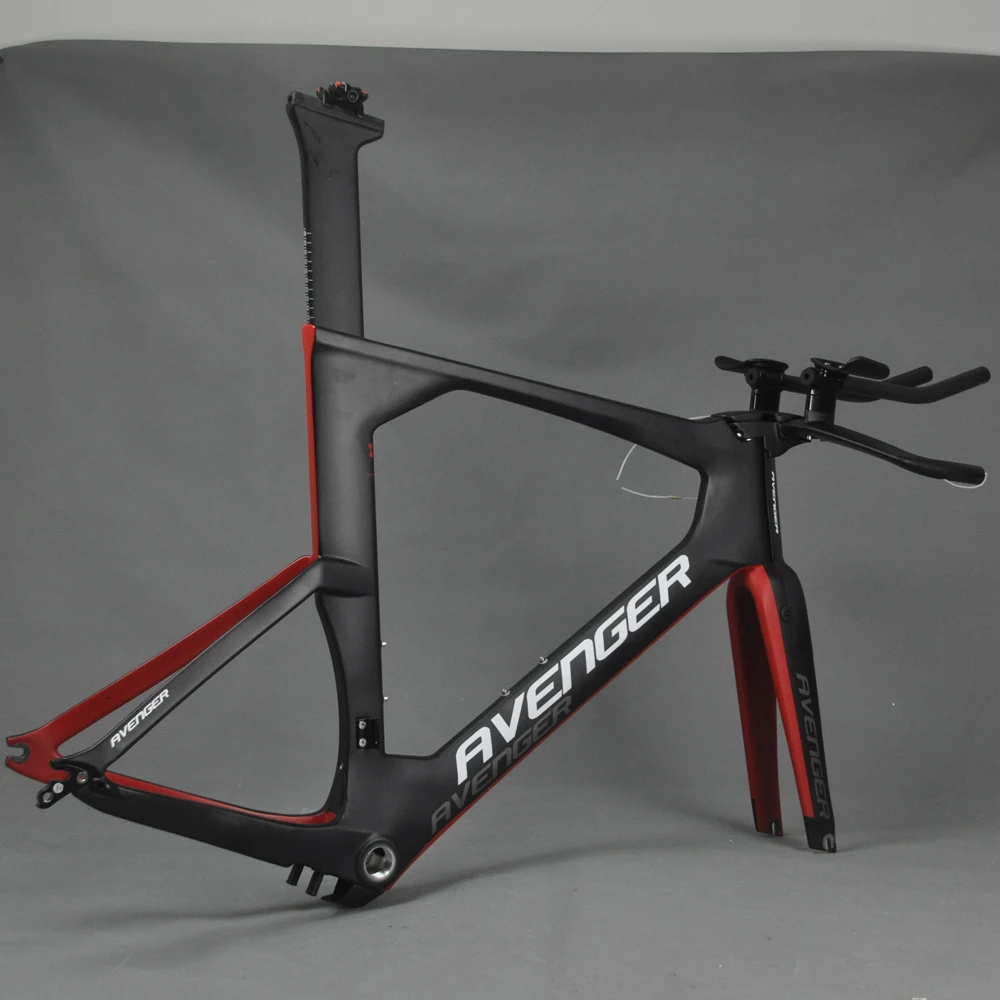 Excellent 700C Road Bike Frameset Time Trial Bicycle Triathlon Frame Black Red Painting with White AVENGER LOGO TM6 5