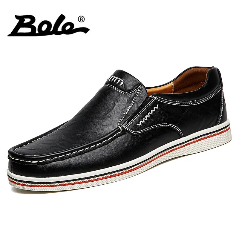 

BOLE Size 38-47 Slip on Leather Shoes Men Fashion Casual Shoes High Quality Men Loafers Walking Shoes Height Increasing Men Shoe