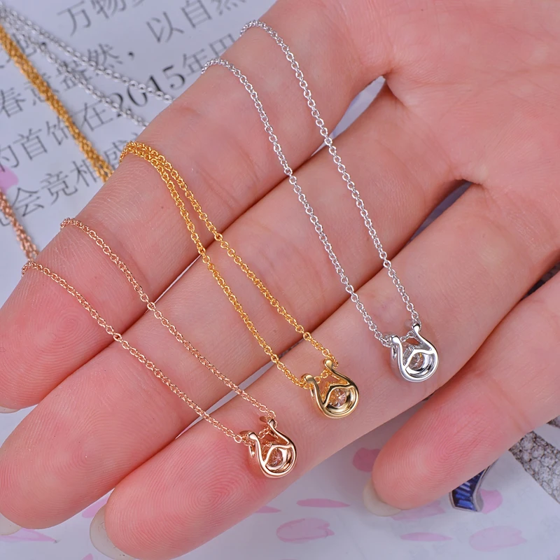 Caimao Jewelry 14K Gold Natural Brilliant Cut Diamond Engagement Pendant Exquisite Small Chain
