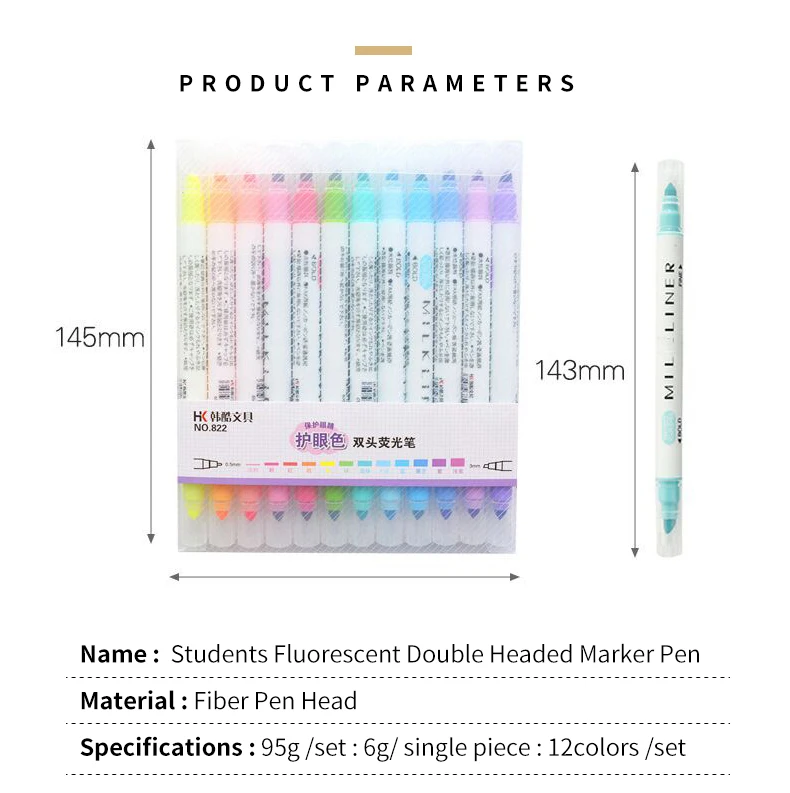 12 шт./лот, двойная головка, Mildliner, маркеры, пастельные маркеры, акварельные Флуоресцентные Ручки для рисования