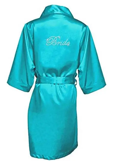 Атлас из искусственного шелка для свадьбы, невесты, подружки невесты халаты, белый свадебный халат/кимоно халаты, "невеста" "невеста горничной" графический на Bac - Цвет: lake blue  bride