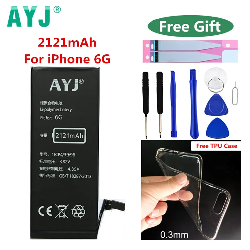 2018 Горячая Оригинальная батарея AYJ для iPhone 6G 6g 6 литий полимерная Замена Bateria 2121mAh