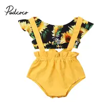 Модная одежда для маленьких девочек, топы с подсолнухами, хлопковый комбинезон с цветочным принтом, костюм+ блузка, летний комплект одежды, красивая одежда для детей 0-18 месяцев