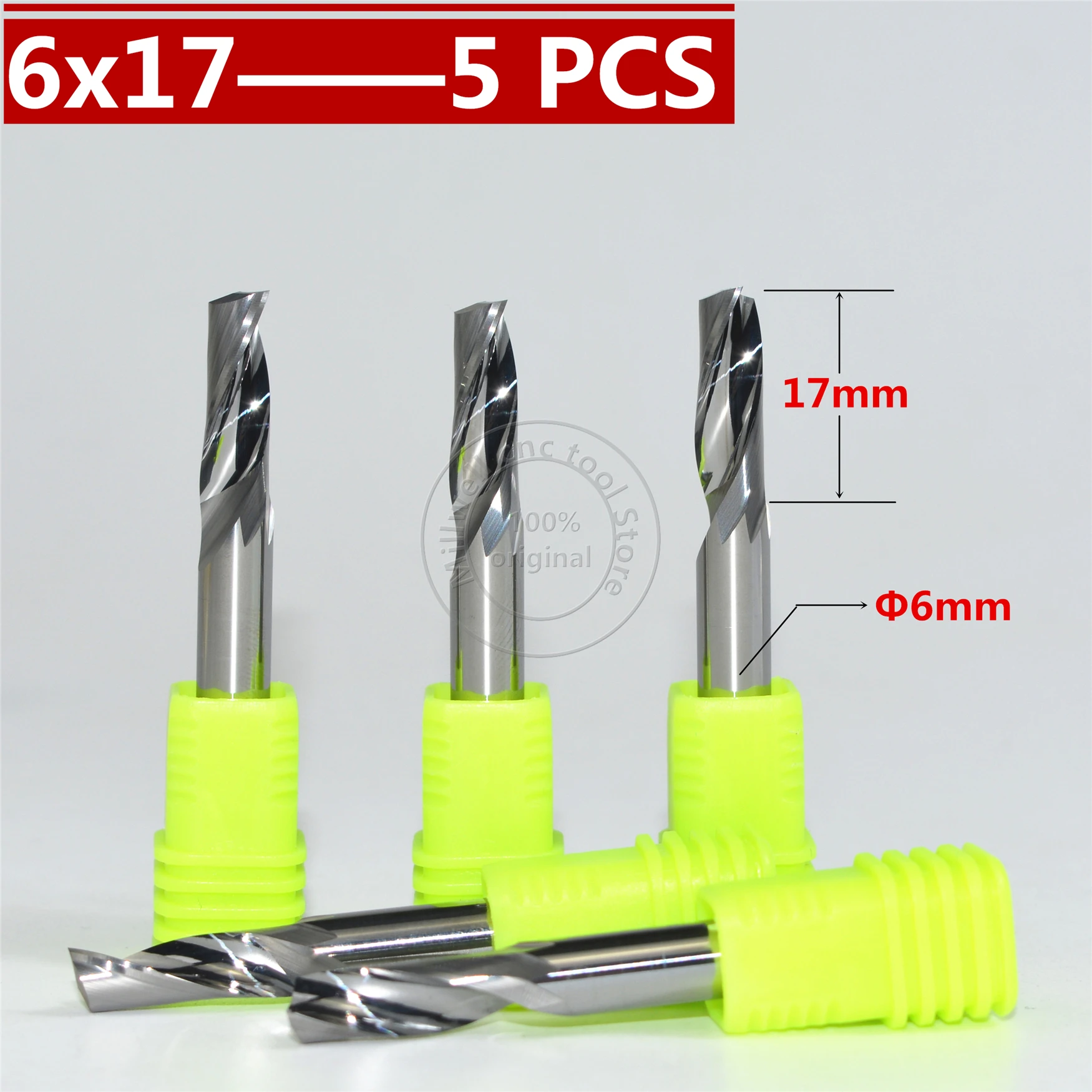 

6mm*17mm-5PCS,Freeshipping,CNC insert router bit,solid carbide Aluminum milling cutter, 1 flute end mill,PVC,Acrylic,aluminum