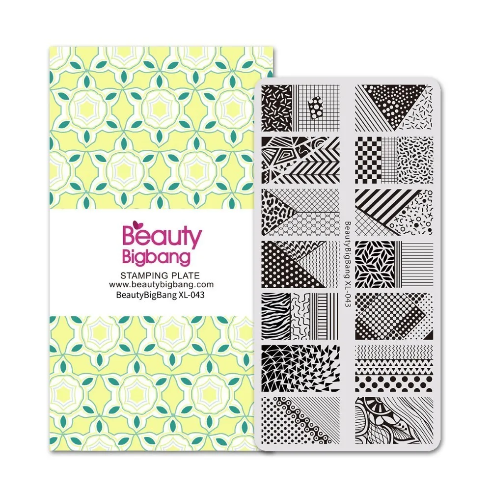 BeautyBigBang пластины для штамповки ногтей геометрические прямоугольные клетчатые узоры шаблон геометрические DIY маникюр проверенный дизайн изображения пластины - Цвет: 43