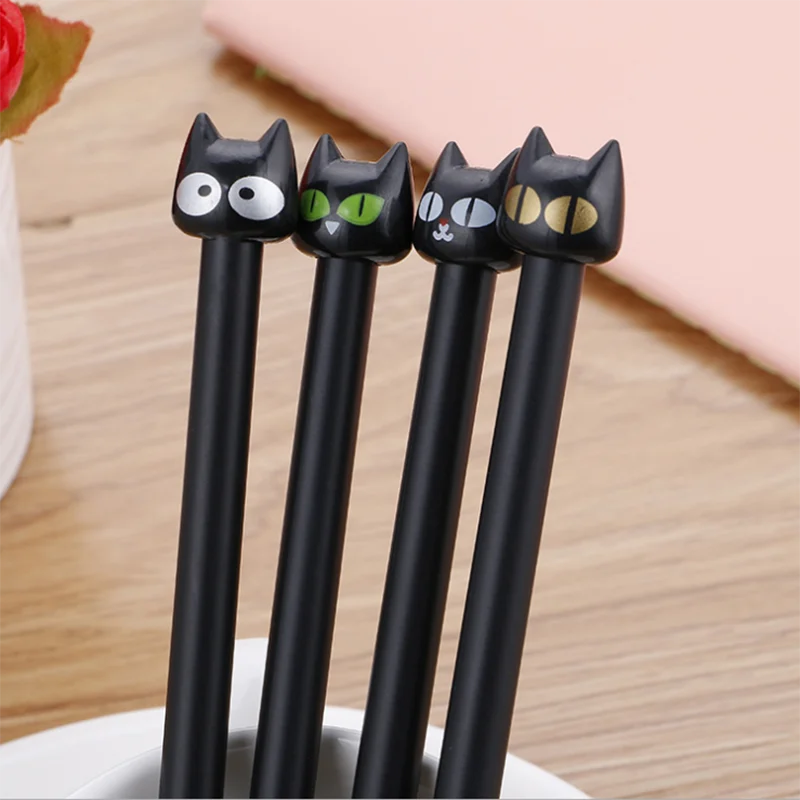 2pc Kawaii Black Cat Gel Pen Cartoon Black Signature Pen Child Learning Student Office School Supplies Creative Stationery Pen