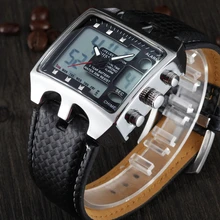 Ohsen цифровой бренд lcd мужские модные наручные часы для мальчиков кожаный ремешок 30 м водонепроницаемые черные спортивные армейские часы будильник ручные часы