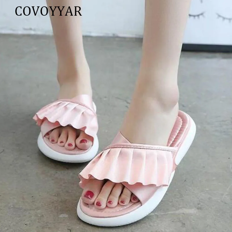

COVOYYAR 2019 Hot Shoes Woman Casual Pleated Flats Slides Summer Platform Sandals Outdoor Beach Women Slippers Big Sizes WSL89