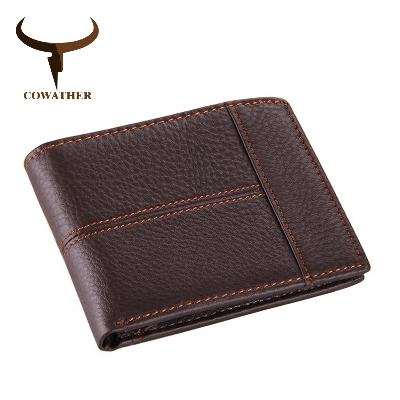 COWATHER 100% أعلى جودة البقر جلد أصلي للرجال محافظ الأزياء لصق محفظة الدولار سعر carteira الغمد الأصلي العلامة التجارية