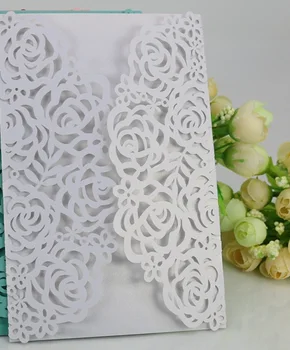 

10pcs White/Pink/Red damask Flower Business/Party/Birthday Laser Wedding invitation card, no envelope,no insert