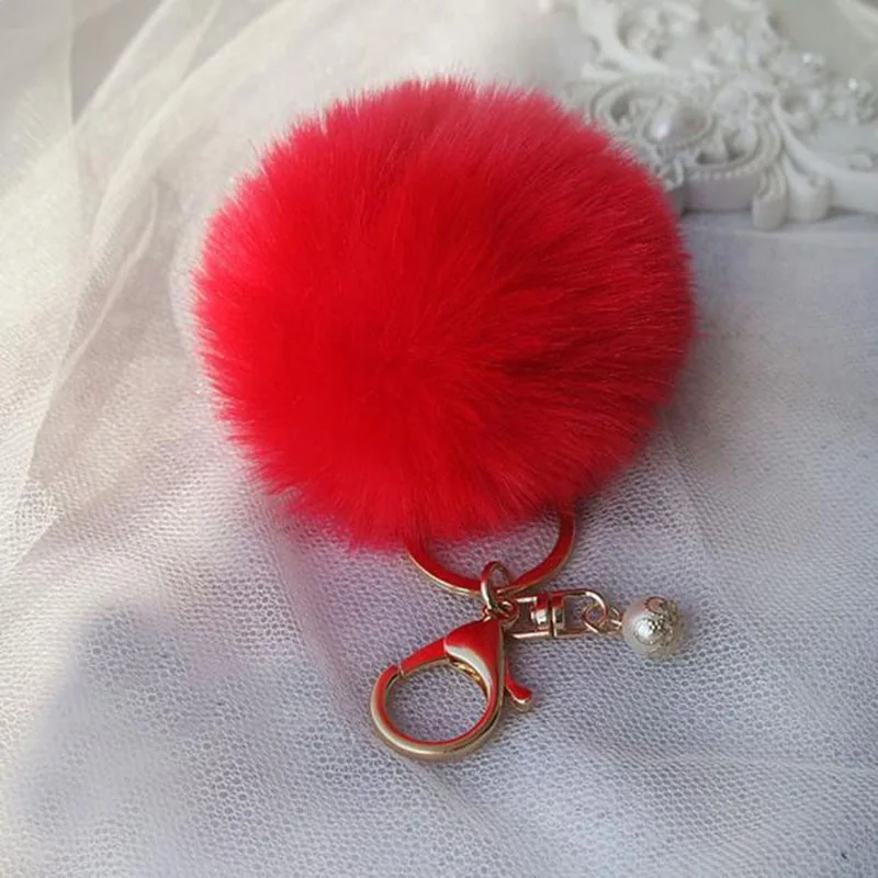 Кролик меховой шар брелок для сумки, плюшевый автомобильный брелок для ключей - Название цвета: Red