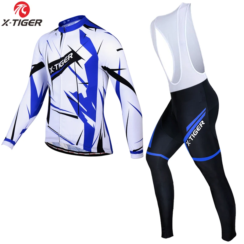 Зимняя Теплая Флисовая велосипедная Футболка X-Tiger с длинным рукавом, одежда для велоспорта - Цвет: Jerseys and Bib Pant
