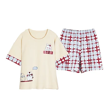

2019 Brand New Simple cartoon knitted cotton home service short-sleeved shorts two-piece breathable material