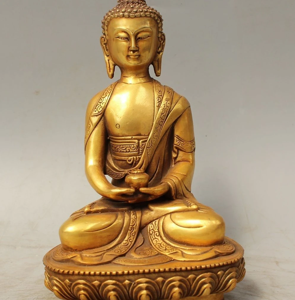 

9" Tibet Buddhism Copper Gild Sakyamuni Shakyamuni Amitabha Buddha Bowl Statue