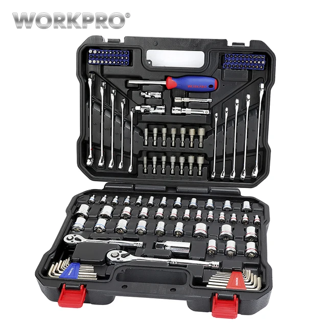 WORKPRO 145 PC zestaw narzędzi do naprawy samochodu kluczy z grzechotką 1/4 "i 3/8" Dr. ZESTAW GNIAZD zestaw kluczy narzędzia do domu