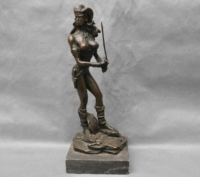 Bronze Hunter Sexy Beauty Woman Warrior Art Sculpture Statue cigarette