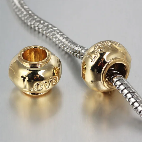 

free shipping 1pc gold Love the round big hole Bead Fits European Pandora Charm Bracelets & Necklaces A014