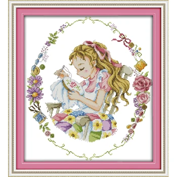 

I love cross-stitch cartoon girl embroidery cross stitch kit Chinese pattern Set for embroidery stitch point de croix needlework