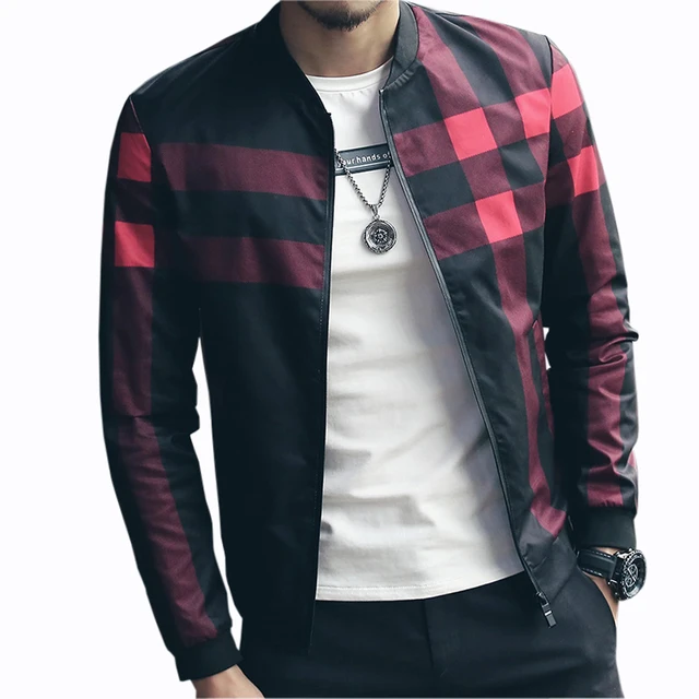 Hotsale Plaid Jacket Men Bomber Jacket Fashion Slim Mens