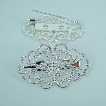 

20x32mm New Silver Plated Brass Blank Oval Filigree Flower Tray Hollow Back Pins Brooch Bases Settings Brooches Findings 40pcs