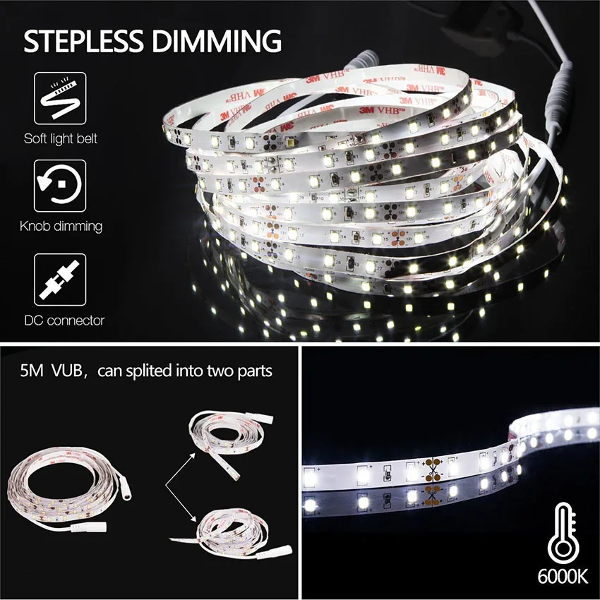 4m/13ft 60LEDs/m LED Vanity Mirror Strip Bar Lights Kit Makeup Dressing Table Vanity Lamp for TV Background Lighting