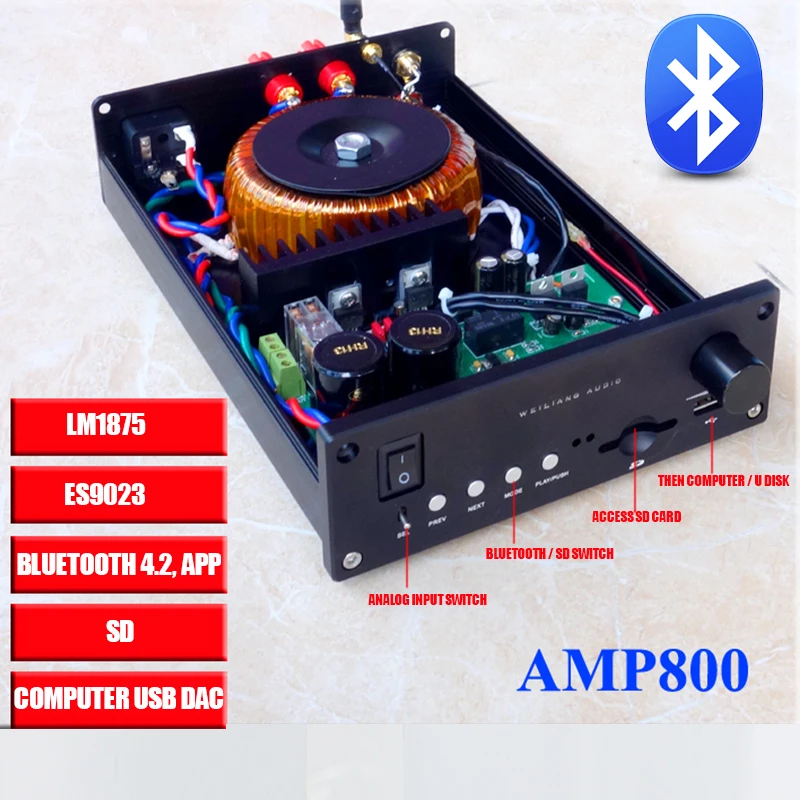 NEW Breeze Audio AMP800 CSS ES9023 LM1875 USB DAC audio Amplifier Bluetooth 4.2 SD Analog Input 30w*2