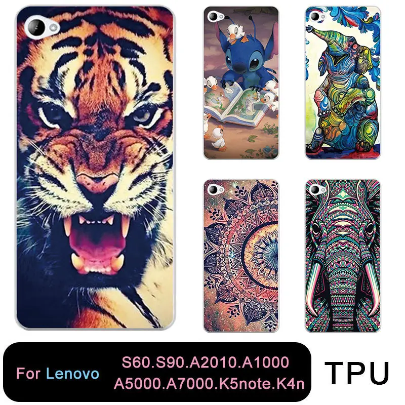 TPU Clear Phone Case For Lenovo S60 S90 A2010 a1000 a5000 a7000 k5note k4note Animal Tiger Elephant Stitch Free shipping |