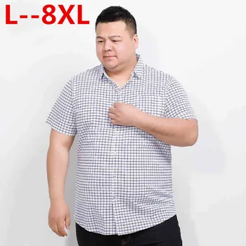 

plus size 10XL 8XL 6XL 5XL 4XL New Arrival Summer Style Men's Short Sleeve Shirts Plaid Casual Fashion Shirts Loose Fit BIG