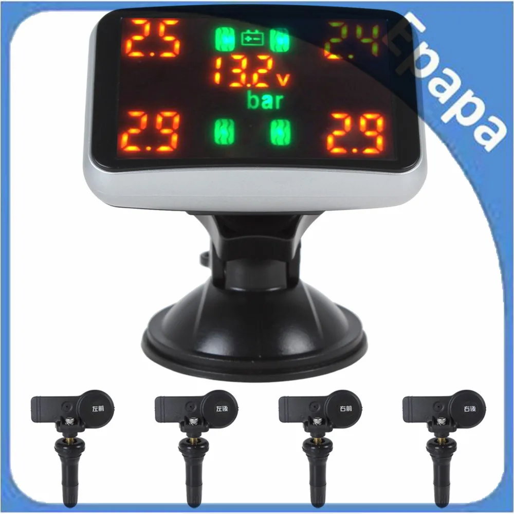 

New Arrival 1 x LED Monitor + 4 x Sensors Real-time Digital Car Tyre Pressure & Temperature Monitoring System
