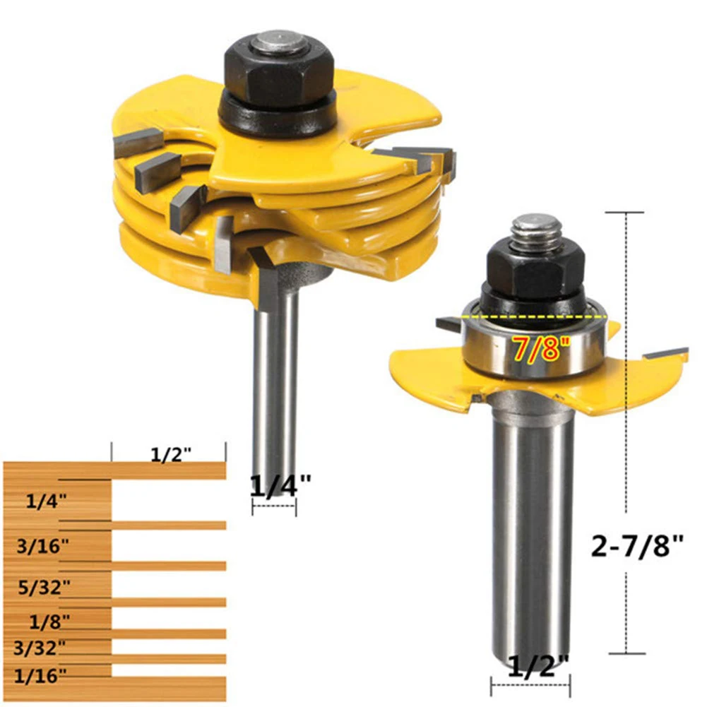 

2pcs T type Wood Adjustable Stem Rabbet Router Bit Set 1/2 and 1/4 Inch for Carpentry milling cutter Industrial Grade Bit
