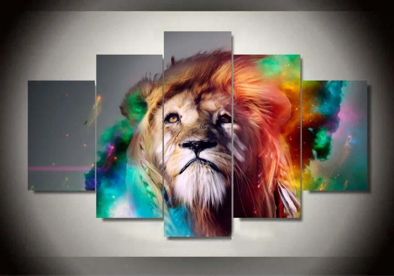 wall art painting by numbers colour lion animal canvas