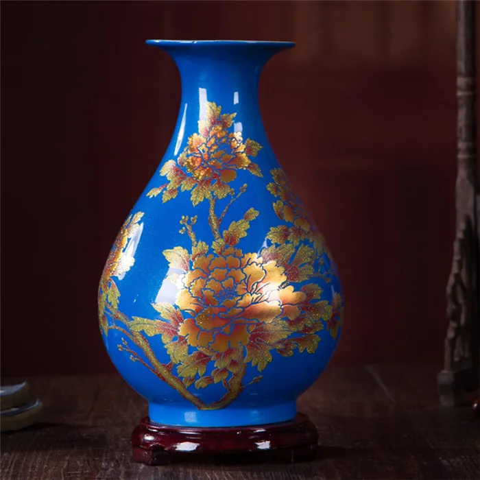 Китайский стиль ваза Цзиндэчжэнь желтая Хрустальная глазурь ваза для цветов домашний Декор ручной работы блестящие Семейные вазы для роз - Цвет: K