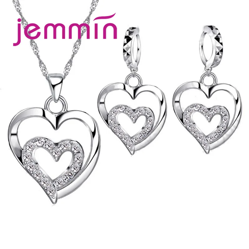 

Jemmin True Love Heart Inside Heart Shape Pendant Necklace 925 Sterling Silver Jewerly For Woman Girls Lady Gift Wholesale