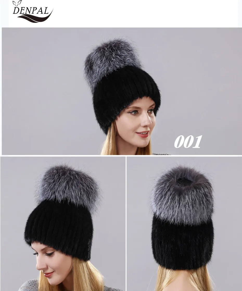 Стиль зимняя шапка для Для женщин натуральный норки Мех Кепки высокое качество с лисой Мех и небольшие кожаные на Топ Женская Skullies Hat