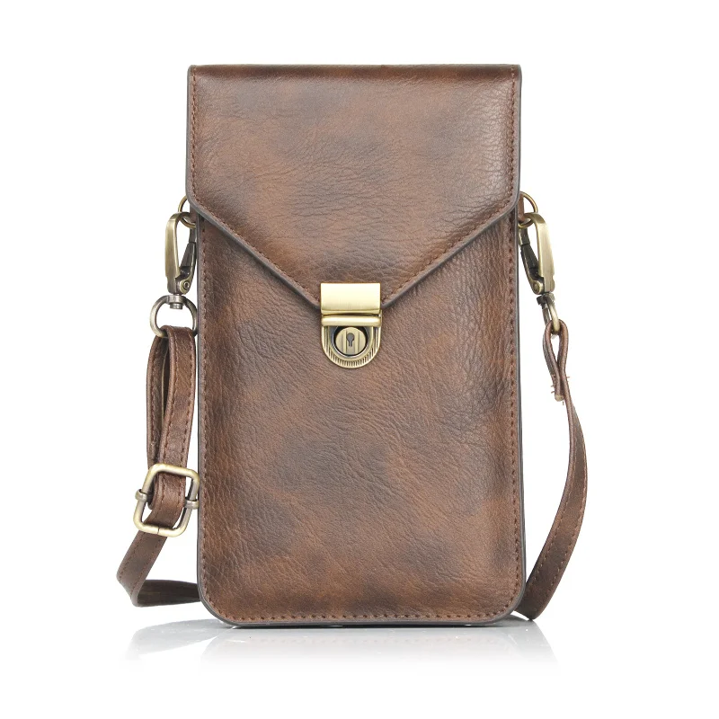 Универсальная сумка на плечо, прочная кожаная посылка, сумка для мобильного телефона, женская сумка-кошелек на шею, чехол для Iphone 6, 6 S, 7, 8, XS Plus - Цвет: Coffee