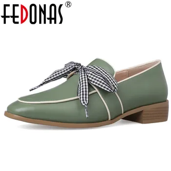 

FEDONAS 2019 Women's New Shoes Retro High Quality Genuine Leather Med Heels Party Wedding Shoes Woman Butterfly-knot Pumps Shoes