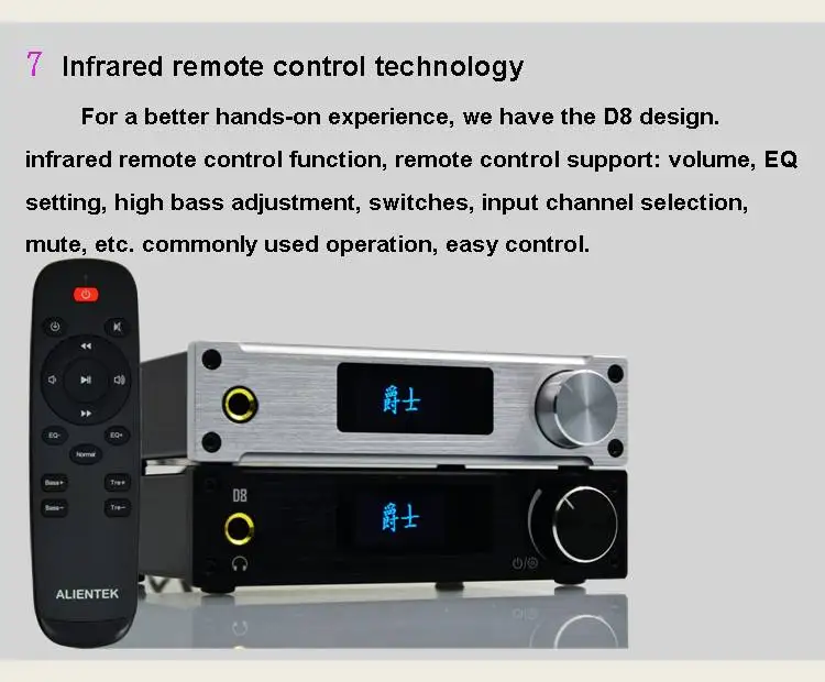 bluetooth speaker amplifier 2019 New Alientek D8 Full Digital Audio Headphone Amplifier Input USB XMOS/Coaxial/Optical/AUX 80W*2 24Bit/192KHz DC28V/4.3A marine amplifier