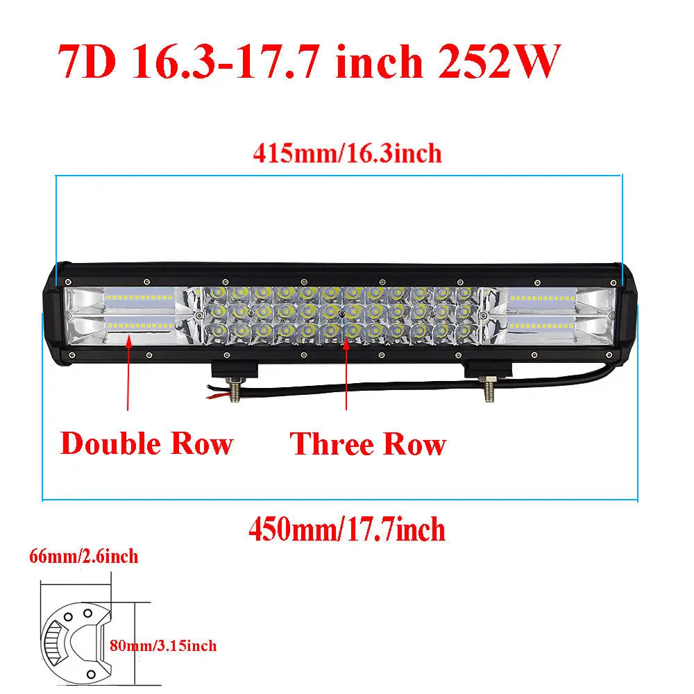 1" 20" 2" 28" 3" 3-РЯД светодиодный светильник Бар Offroad 288 Вт 360 комбо луч светодиодный рабочий светильник бар 12v 24v для грузовиков, внедорожников, квадроциклов, наводненных 4WD 4x4 светодиодный бар - Цвет: 17inch 252w
