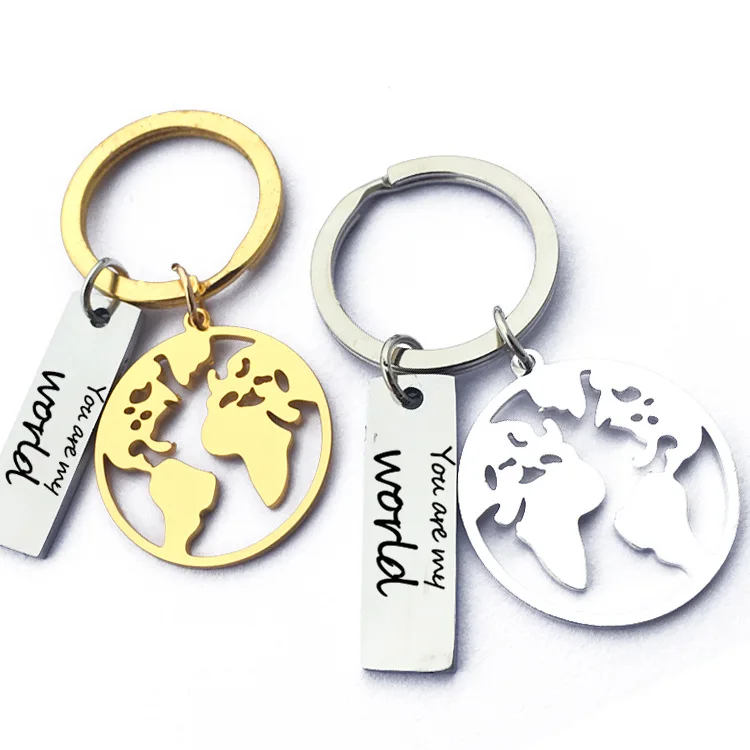 

Fashion World Map Key Chain Engraved You are my World Keychain Couples Bestfriend Travel Jewelry Stainless Steel sleutelhanger