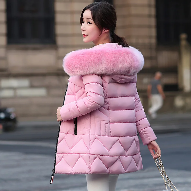 

2018 Autumn Winter Jacket Women Fashion Warm Parkas Female Down Cotton Jacket Hooded Large Fur Collar Slim Winter Thicken Coat