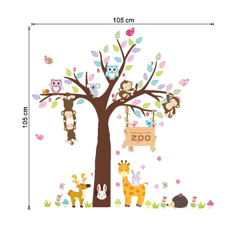 

Kids Wall Stickers 105*105cm Zoo Decorative Boys Children Wall Stickers Home Decor Stickers For Kids Rooms Bedroom Cartoon Girls