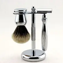 FS-хромированный металлический бритвенный набор/комплект, лучшая Чистая барсук(P) Щетка для волос 20 мм, безопасная бритва, хромированная бритвенная подставка# S2016104