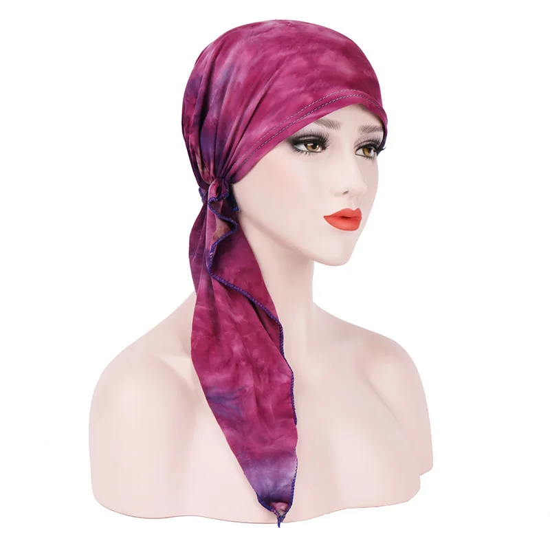 Мусульманская женская мягкая тюрбан шляпа предварительно связанный шарф хлопок шапочка при химиотерапии капот шапки Бандана Платок головной убор раковые аксессуары для волос - Цвет: Rose Red