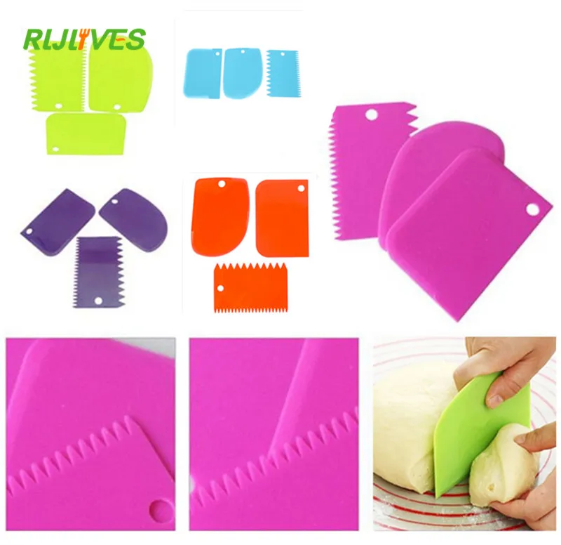 

3pcs/set Plastic Cake Edge Side Scraper Baking Spatulas Cake Smoother Serrated Cream Scraper Reusable Cake Decoration Tools