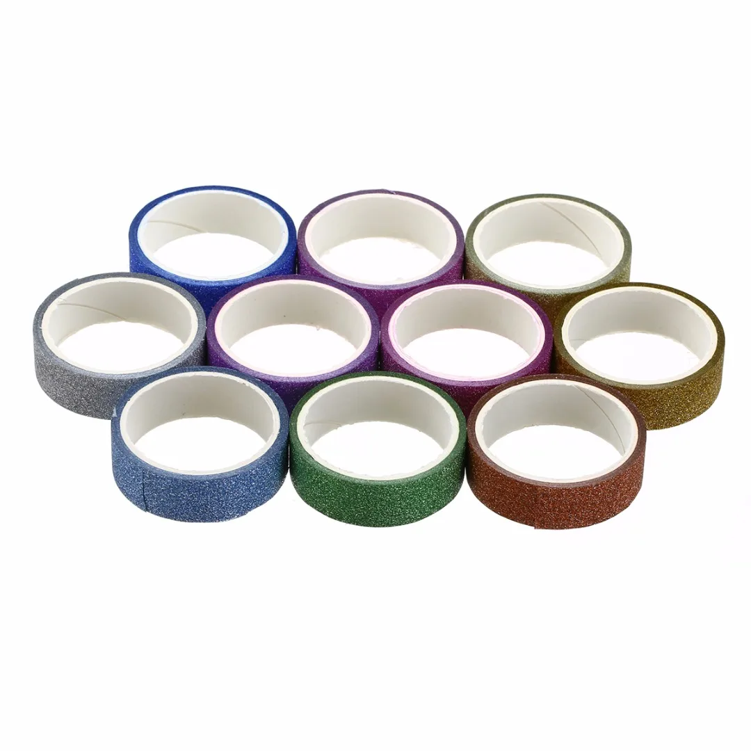 10pcs/Lot Stylish Shiny Tapes Glitter Washi Paper Adhesive Tape DIY Craft Sticker for Decorating Album Book 1.5cmx3m