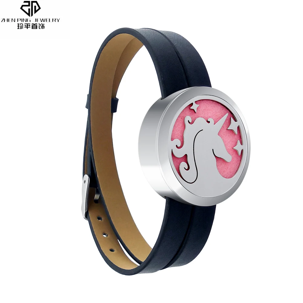 

Stainless Steel Unicorn Mesh Bracelet Adjustable Genuine Leather Essential Oil Diffuser Locket Bracelets Men Women Gift