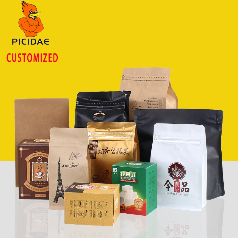 Пользовательский мешок для упаковки еды стиль узор крафт-бумага алюминиевая фольга партия композитная пластиковая пленка коробка кофе подарок собственный логотип печать