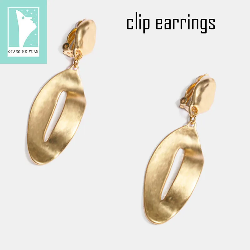 

Vintage gold Irregular geometry clip earrings without piercing for women no hole clip earrings 2019